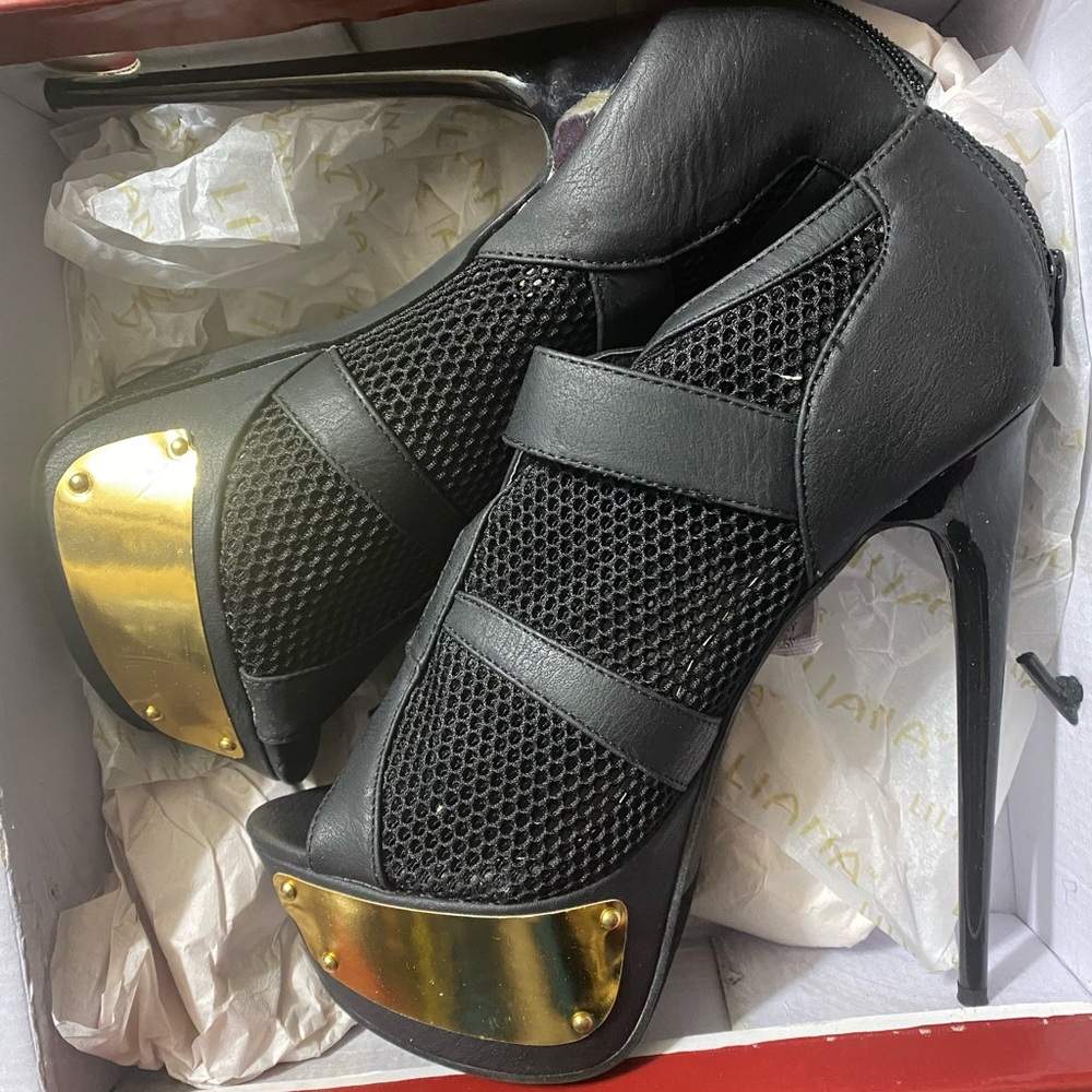 Black and Gold Women's High Heel Shoes